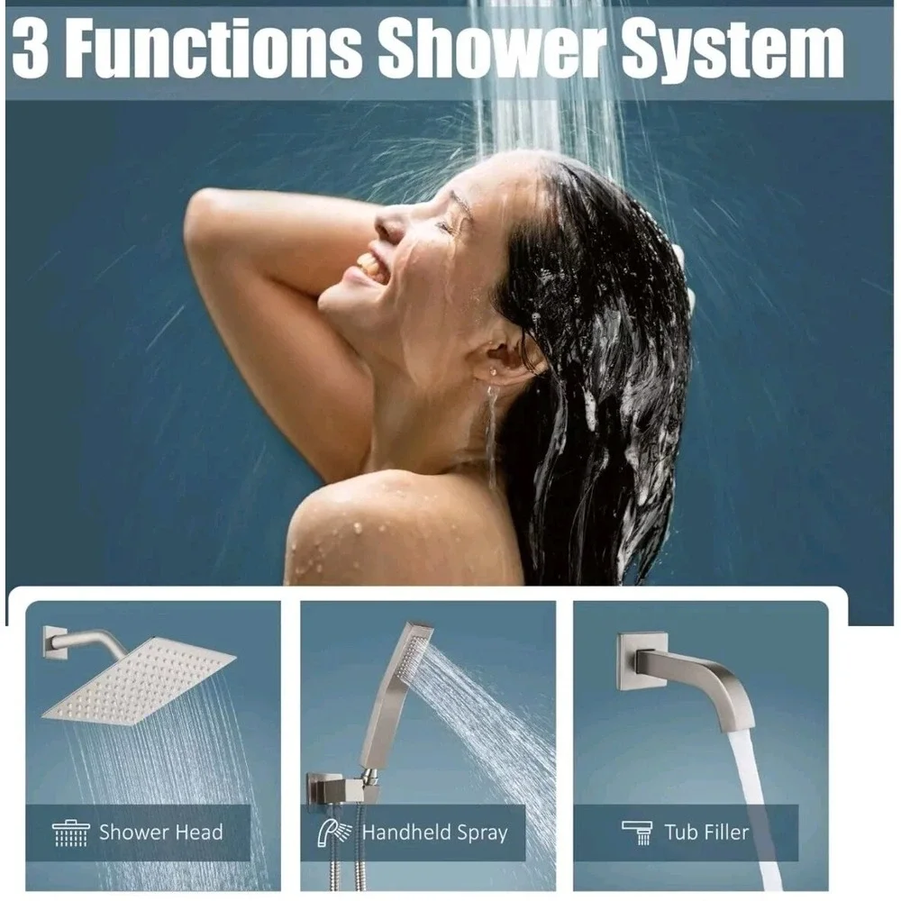 Shower System 8 in. Square‎ Rainfall 1-Spray in Brushed Nickel